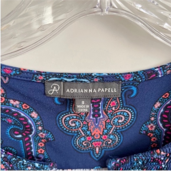 Adrianna Papell maxi dress blue pink paisley sleeveless stretchy side splits - Picture 6 of 7